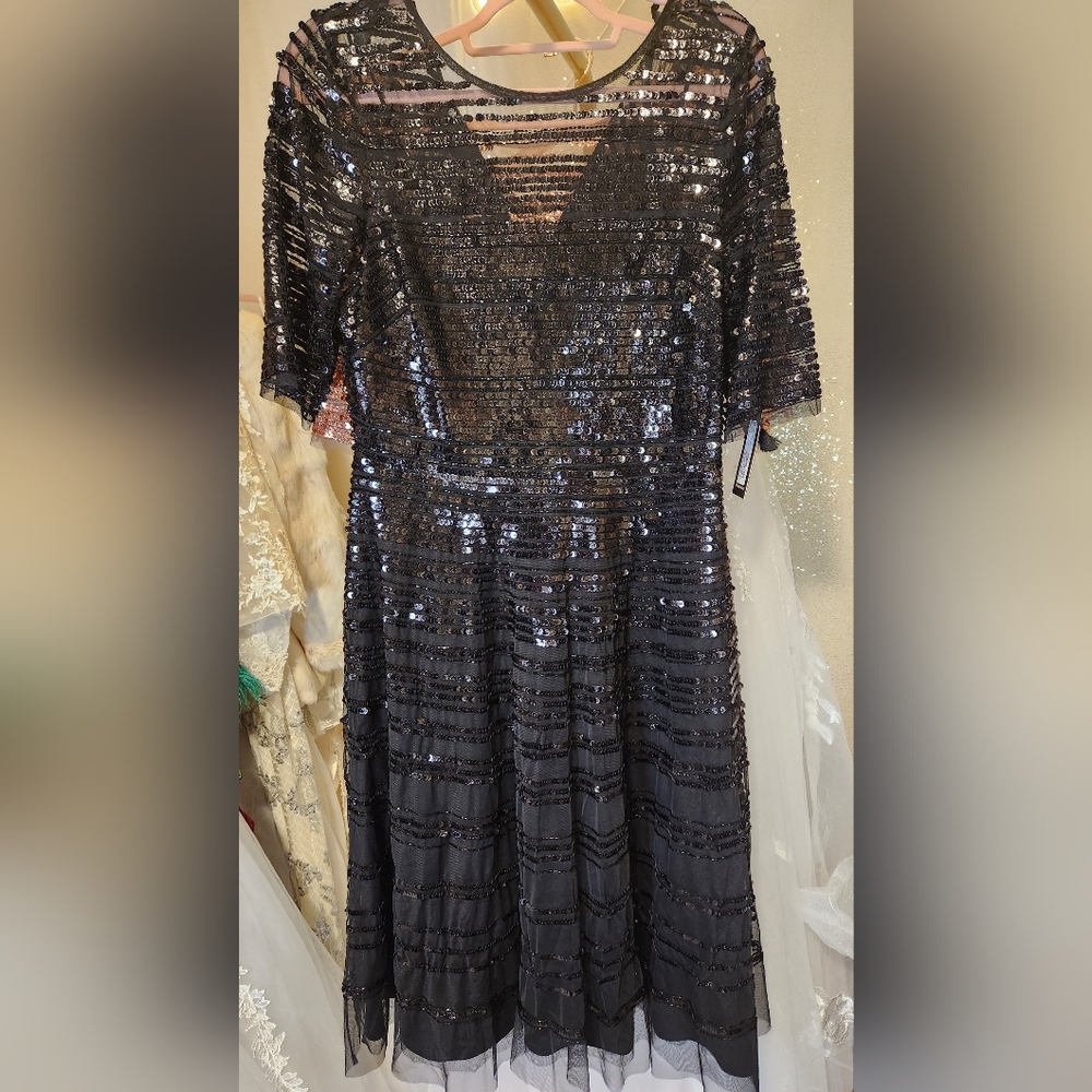 NWT Size 8 Johnny Was Black Beaded Sequin Cocktail Midi Dress